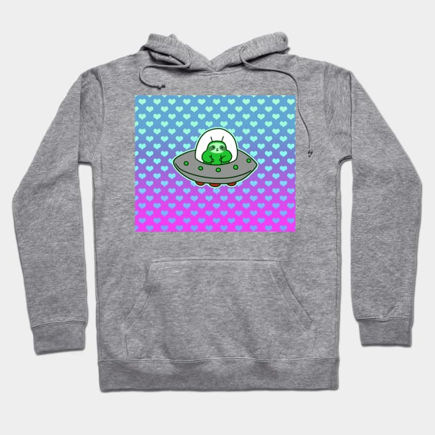 Alien UFO Sloth - Ombre Hearts Hoodie by saradaboru